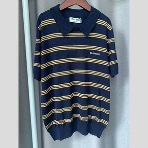 Miu Miu Navy Striped Cashmere Silk Knit Polo Shirt (EU 40 / US L)
